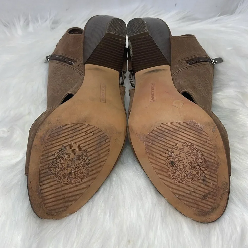 Vince‎ Camuto Emmia Smoky Taupe Block Heel Side Zip Sandals Sz 11M